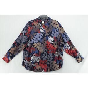 Blair Button down Blouse Womens XL Dark Floral Multicolor Office  Long Sleeve